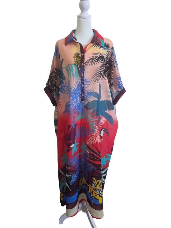 Truly 4 You Dresses & Skirts - Tropical Collared Kaftan Maxi Dress Size L